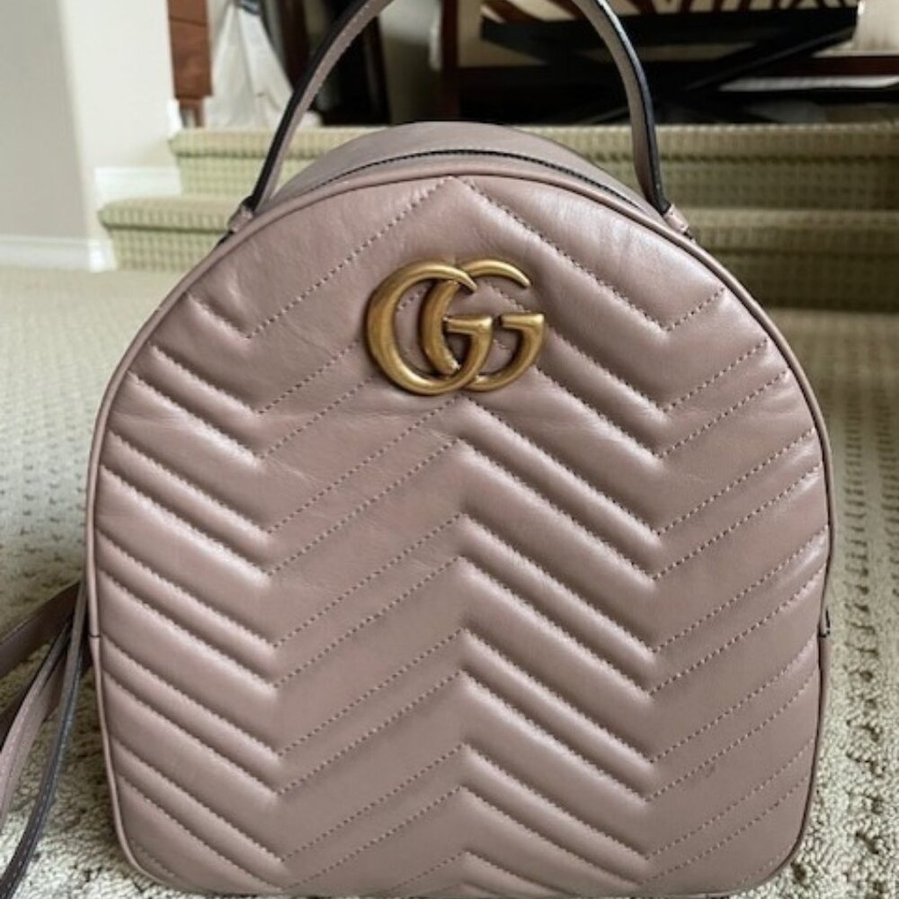 Gucci Beige Calfskin Matelasse GG Marmont Backpack